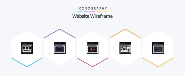 Website Wireframe Filledline Icon Pack Including Web Internet Website Video — Stok Vektör