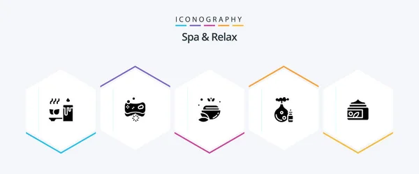 Spa Relax Glyph Icon Pack Including Oil Soap Green Bowl — Stockvektor