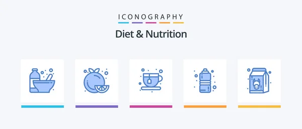 Diet Nutrition Blue Icon Pack Including Diet Sports Healthy Food — 图库矢量图片
