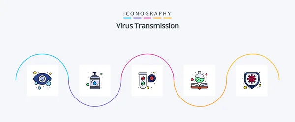 Virus Transmission Line Filled Flat Icon Pack Including Safety Bacteria — Stockový vektor