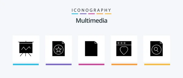 Multimedia Glyph Icon Pack Including Page Search Document Creative Icons — Archivo Imágenes Vectoriales