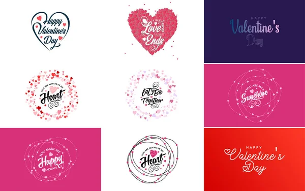 Happy Valentine Day Typography Design Heart Shaped Wreath Gradient Color — Vector de stock