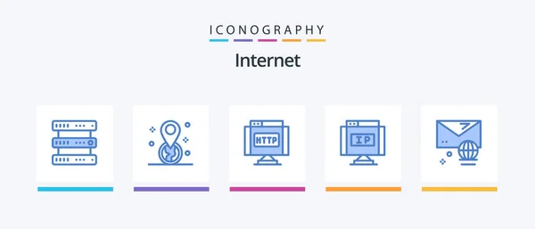 Internet Blue Icon Pack Including Email Pointer Domain Location Internet — Stockvektor