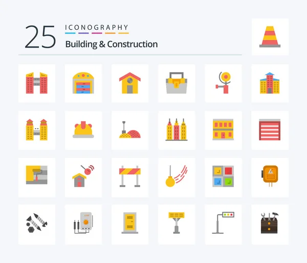 Building Construction Flat Color Icon Pack Including Building City Construction — Archivo Imágenes Vectoriales