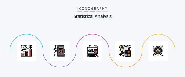 Statistical Analysis Line Filled Flat Icon Pack Including Dollar Analysis — 图库矢量图片