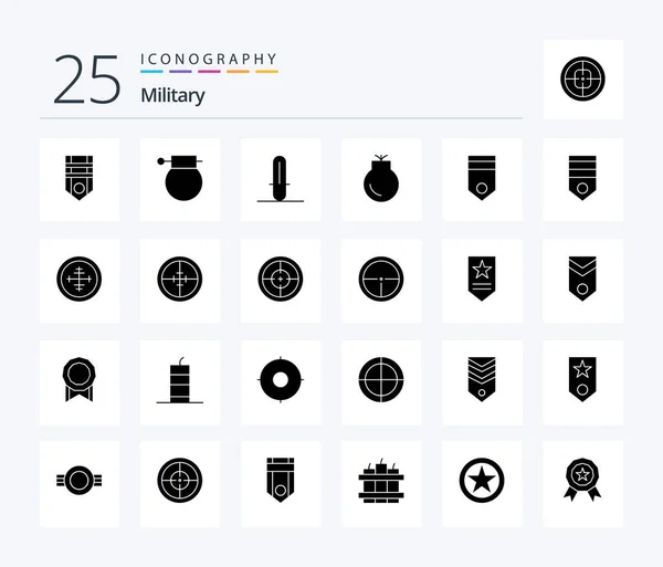 Military Solid Glyph Icon Pack Including Badge Weapons Weapon Military — Stok Vektör