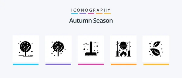 Autumn Glyph Icon Pack Including Ash Food Fall Picnic Autumn — 图库矢量图片