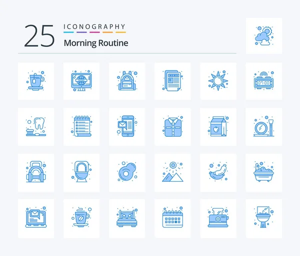 Morning Routine Blue Color Icon Pack Including Alarm Rise Bag — Vector de stock