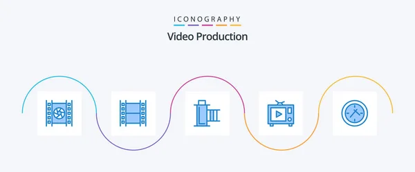 Video Production Blue Icon Pack Including Reel Clock Cinema — Vettoriale Stock
