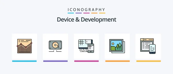 Device Development Line Filled Icon Pack Including Network Education Music — Stockvector