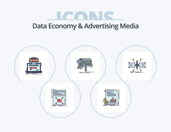 Data Economy Advertising Media Line Filled Icon Pack Icon Design — Stok Vektör