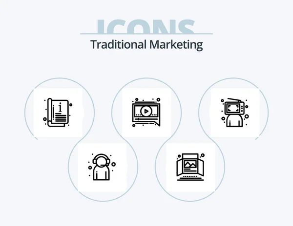 Traditional Marketing Line Icon Pack Icon Design Hands Notepad Gift — Stok Vektör