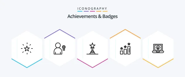 Achievements Badges Line Icon Pack Including Laptop Positions Achievement Award — Stock vektor