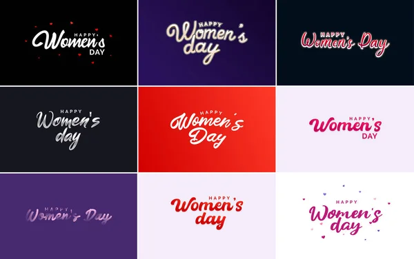 Set Happy Woman Day Handwritten Lettering Modern Calligraphy Collection Suitable — Stockový vektor