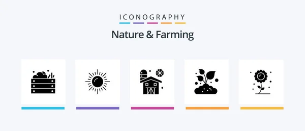 Nature Farming Glyph Icon Pack Including Flower Small Agriculture Plant — Stockvector