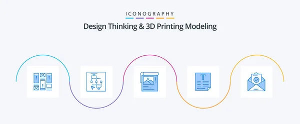 Design Thinking Printing Modeling Blue Icon Pack Including Mail Poster — Stock vektor