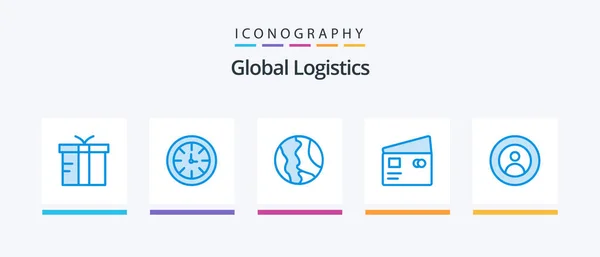 Global Logistics Blue Icon Pack Including Shopping Global Global Debit — Stok Vektör