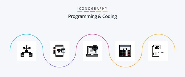 Programming Coding Line Filled Flat Icon Pack Including Develop Code — Vettoriale Stock
