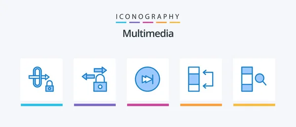 Multimedia Blue Icon Pack Including Search Forward Data Table Creative — Archivo Imágenes Vectoriales