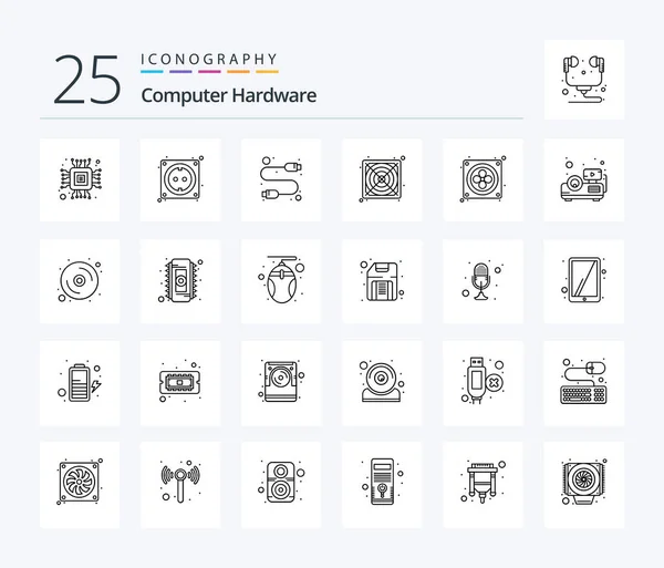 Computer Hardware Line Icon Pack Including Beamer Fan Computer Computer — Image vectorielle