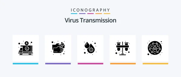 Virus Transmission Glyph Icon Pack Including Hazard Practicum Blood Lab — Stockvector
