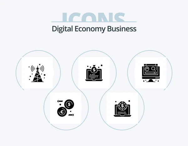 Digital Economy Business Glyph Icon Pack Icon Design Digital Radio — Stok Vektör