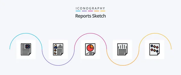 Reports Sketch Line Filled Flat Icon Pack Including Paper Check — Vector de stock