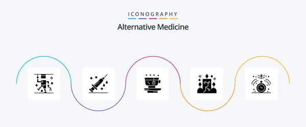 Alternative Medicine Glyph Icon Pack Including Healthcare Ornamental Leaf Light — Stock Vector