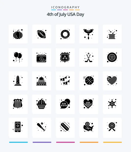 Creative Usa Glyph Solid Black Icon Pack Independence Holiday Food — Archivo Imágenes Vectoriales