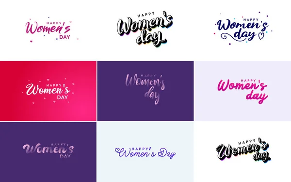 Eight March Typographic Design Set Happy Women Day Theme — Stockový vektor