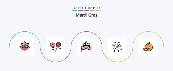 Mardi Gras Line Filled Flat Icon Pack Including Fruit Orange — Stok Vektör