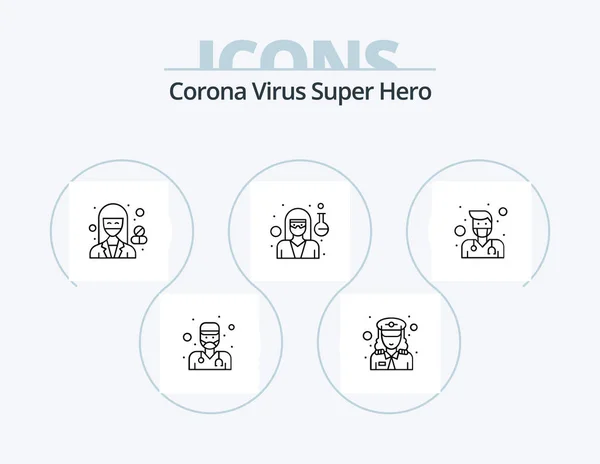 Corona Virus Super Hero Line Icon Pack Icon Design Nurse — Wektor stockowy