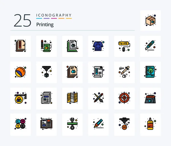 Printing Line Filled Icon Pack Including Shirt Print Mug Document — Archivo Imágenes Vectoriales