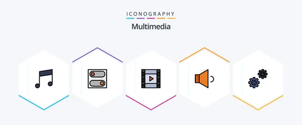 Multimedia Filledline Icon Pack Including Play Options Controls — Image vectorielle