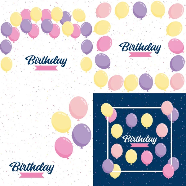 Happy Birthday Playful Hand Drawn Font Background Balloons Confetti — Stockvector