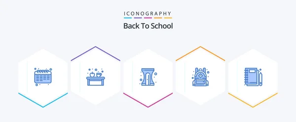Back School Blue Icon Pack Including Notebook School Apple Education — 图库矢量图片