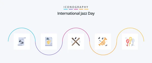 International Jazz Day Flat Icon Pack Including Balloon Trumpet Saxophone — Vetor de Stock