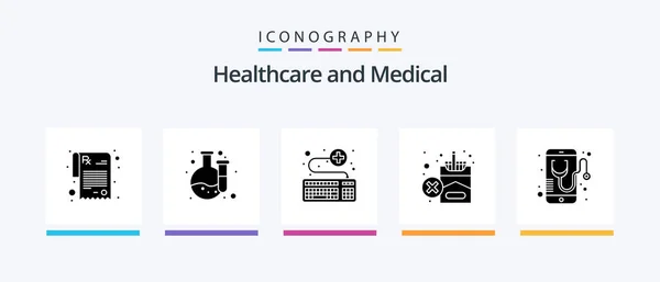 Medical Glyphh Icon Pack Включая Медицинский Здоровье Онлайн Сигарету Creative — стоковый вектор