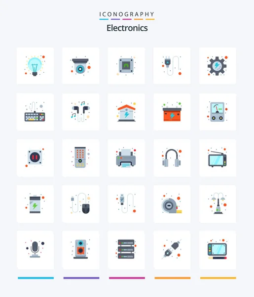 Creative Electronics Flat Icon Pack Computer Gear Electric Energy Plug — Wektor stockowy