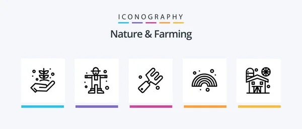Nature Farming Line Icon Pack Including Nature Tractor Farm Farming — Stok Vektör