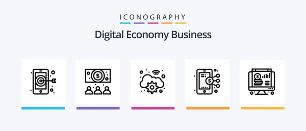 Digital Economy Business Line Icon Pack Including Computer Conference Business — Stock Vector