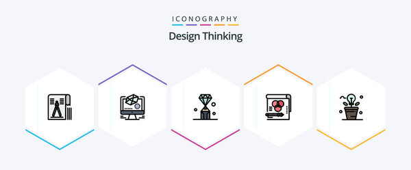 Пакет значков Design Thinking 25 FilledLine, включая rgb. Цвет. рисование. перо