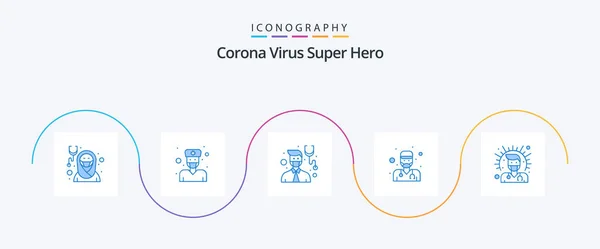 Corona Virus Super Hero Blue Icon Pack Including Health Health — Stockový vektor