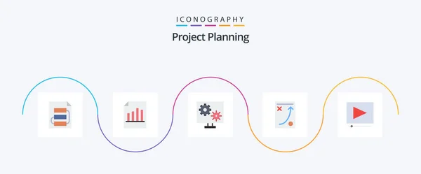 Project Planing Flat Icon Pack Including Planning Diagram Report Setting — Stock vektor