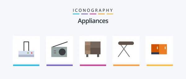Appliances Flat Icon Pack Including Desk Table Home Iron Appliances — Stockový vektor