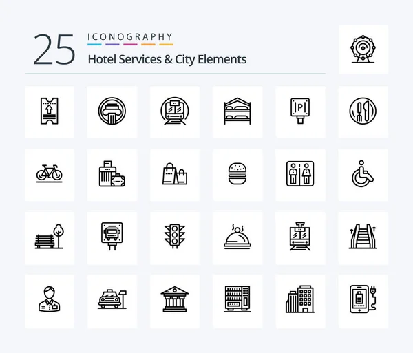 Hotel Services City Elements Line Icon Pack Including Hotel Greek — Wektor stockowy