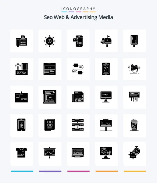 Creative Seo Web Advertising Media Glyph Solid Black Icon Pack — 스톡 벡터