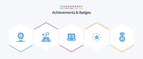 Achievements Badges Blue Icon Pack Including Position Badges Laptop Best — Stock Vector