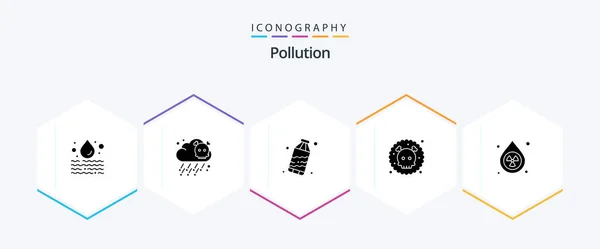Pollution Glyph Icon Pack Including Pollution Drop Waste Clean Pollution — Stok Vektör
