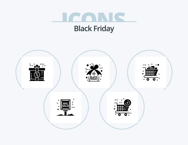 Black Friday Glyph Icon Pack Icon Design Cart Black Friday — Stockový vektor
